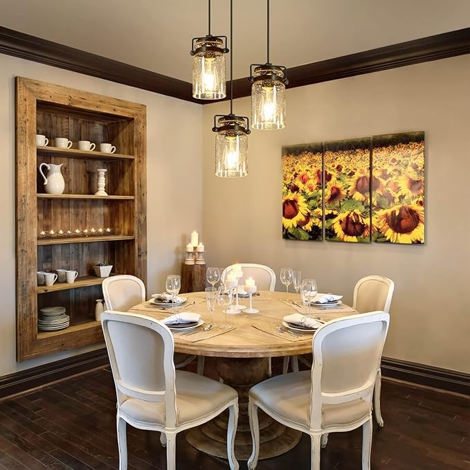 Kitchen Pendant Lighting Over Island Pendant Lights Black, Pendant Lighting Adjustable Farmhouse Ceiling 3 Light for Kitchen Island Dining Room Bedroom Living Room