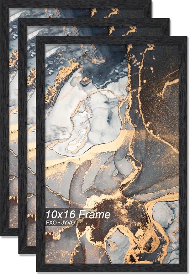 Engineered Wood 10x16 Picture Frame Set of 3, Black Frame for 10 x 16 Inch Picture Poster Photo, Light Weight 10 by 16 Frame with Wood-grain for Wall - 3 Pack/Black/10 x16