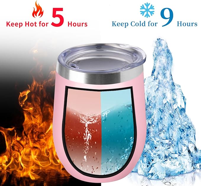 12oz/6 Pack Wine Tumbler Glasses with Lid Stemless Double Wall Vacuum Stainless Steel Travel Tumbler Keeping Cold & Hot for Wine,Coffee,Cocktails,Christmas Drinks-Family and Gifts (Multi color-couple)