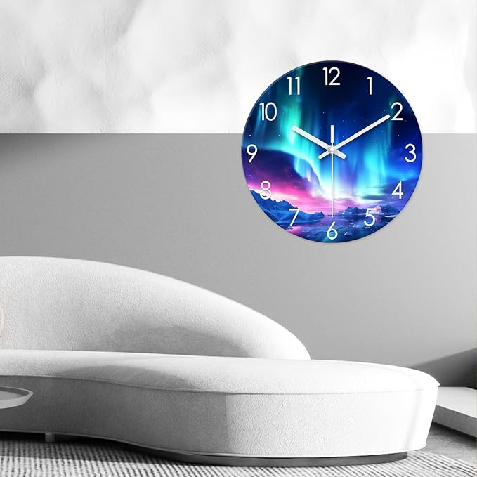 XNM Oversized Glass Battery Wall Clock Decorative 24 Inch Polar Light Teal Wall Clock for Office Round Non Ticking Clocks for Walls