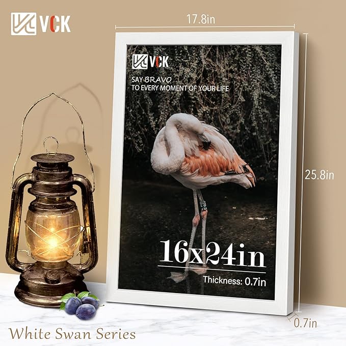 VCK 16x24 Poster Frame Set of 4 - White, Gallery-Quality Wood Picture Frames, 1.1-Inch Wide Border, Polished Plexiglass, Vertical or Horizontal Wall Display for Photo/Art/Prints, White