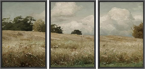 SIGNWIN Framed Canvas Print Wall Art Woodland Nursery Decor Set Watercolor Country Field Landscape Pasture Nature Abstract Fine Art Nordic for Living Room, Bedroom, Office - 16"x24"x3 Black