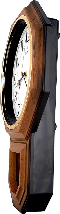 JUSTIME Traditional Schoolhouse Easy to Read Regulator Wall Clock, Chiming Wall Clocks with Pendulum & Westminster Chime Hourly, Schoolhouse Wall Decor Battery Operated (Light Wood Grain)