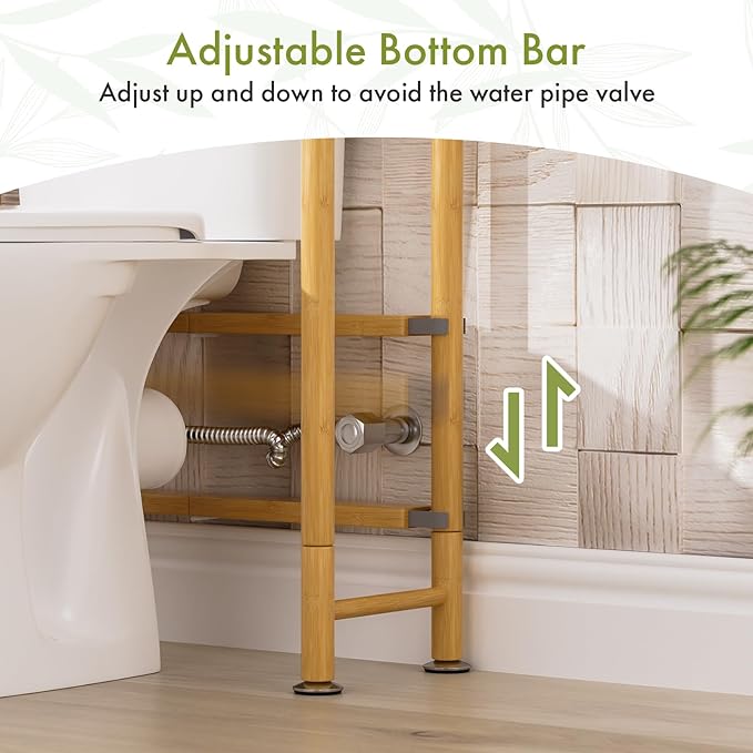 AmazerBath Bamboo Over The Toilet Storage Shelf, Bathroom Storage Organizer Rack, 3-Tier Bathroom Shelves Space Saver, White and Natural Color