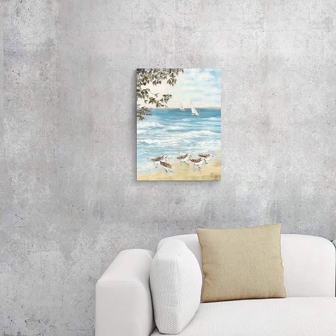 ARTISTIC PATH Ocean Abstract Artwork Coastal Picture: Sea Birds Graphic Art Print on Canvas Wall Art for Bedroom(11" W x 16" H, Multi-Sized)
