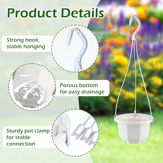 Roshtia 50 Pcs Plastic Hanging Plant Pots with Hooks Flower Pots Baskets Outdoor Hanging Nursery Planter Holder for Home Garden Balcony Porch(Gray White,5.1 inch)