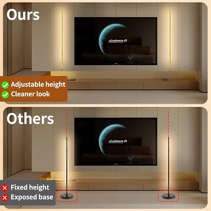 58.2" inch Gold Corner Lamp, Plug in Corner Light with Remote, Minimalist Modern Long Wall Light, Dimmable Living Room Wall Lights, Space-Saving LED CornerLamp for Living Room, 1 Pack