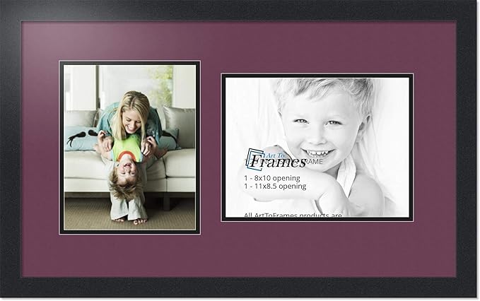 ArtToFrames Collage Photo Frame Double Mat with 1 - 8.5x11^ 8x10 Openings and Satin Black Frame