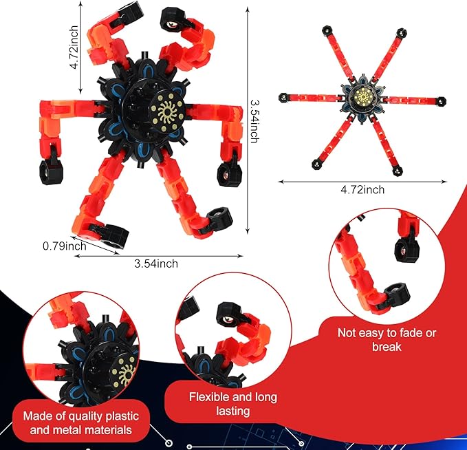 40 Pack Funny Sensory Fidget Toy Transformable Chain Robot Finger Toy DIY Deformation Robot Mechanical Spinners Stress Relief Autistic Gifts for Adult Teen Prize Stuffer Party Favor (Classic)