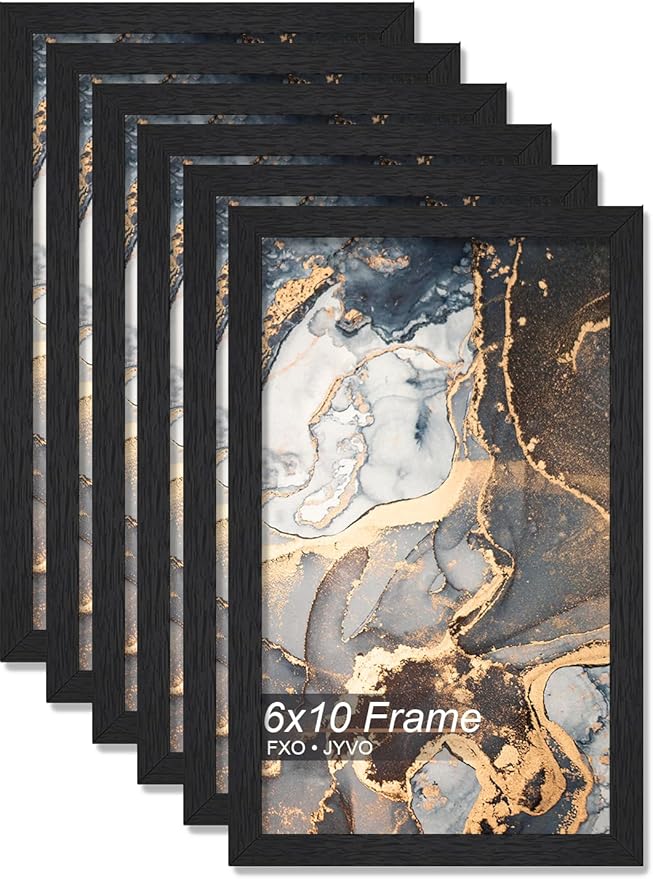 Engineered Wood 6x10 Picture Frame Set of 6, Black Frame for 6 x 10 Inch Picture Poster Photo, Light Weight 6 by 10 Frame with Wood-grain for Wall - 6 Pack/Black/6"x10"