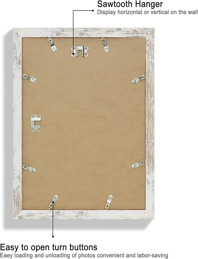 10x14 Picture Frame Set of 2, Made of Glass and Distressed White Wooden Frame, Display 8x12 Pictures with Mat or 30 x 40cm Diamond Painting Art without Mat for Wall Mounting, Gallery Photo Frames