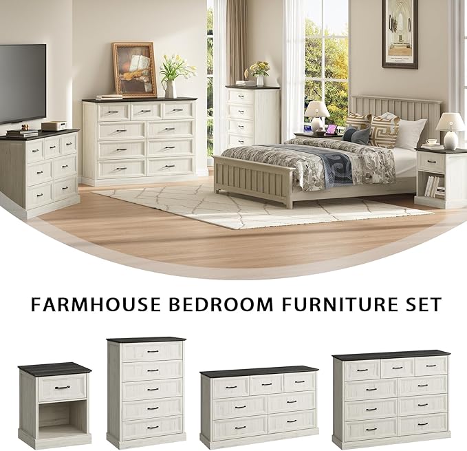 CARPETNAL 20" Farmhouse Nightstand, End Table with Large Drawers & Open Storage, Side Table, Bedside Cabinet for Bedroom, Living Room, White
