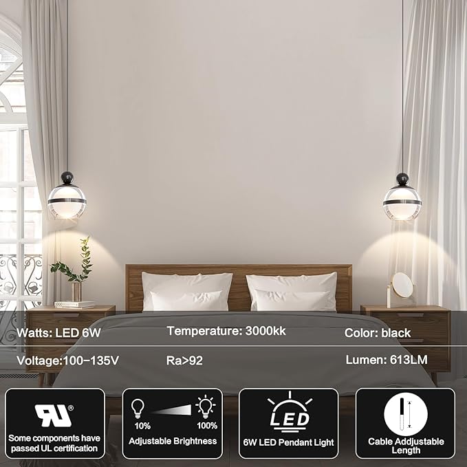 Modern Black LED Pendant Light, 1-Light Acrylic Globe Ceiling Hanging Kitchen Light Fixtures, Pendant Lights Kitchen Island for Dining Room Bar Living Room Bedroom Bathroom