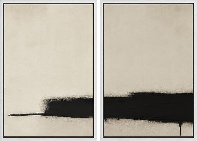 SIGNWIN Framed Wall Art Print Set Minimalist Black Brushstroke Abstract Neutral Beige and Black Illustrations Modern Art Rustic Relax/Calm for Living Room, Bedroom, Office - 24"x36"x2 WHITE