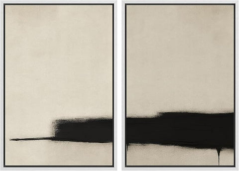 SIGNWIN Framed Wall Art Print Set Minimalist Black Brushstroke Abstract Neutral Beige and Black Illustrations Modern Art Rustic Relax/Calm for Living Room, Bedroom, Office - 24"x36"x2 WHITE