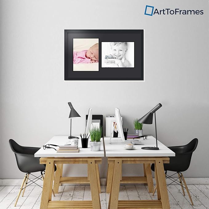 ArtToFrames Double-Multimat-778-89/89-FRBW26079 Collage Photo Frame Double Mat with 2-11x14 Openings and Satin Black Frame
