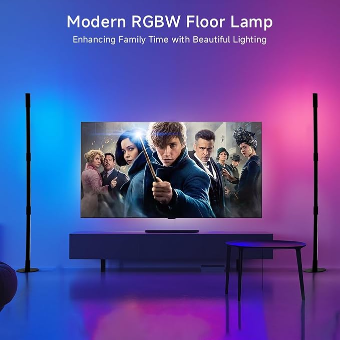 Corner Floor Lamp - 2 Pack Black RGB LED Floor Lamp with Music Sync and 16 Million DIY Colors, App & Remote Control, Color Changing Modern Smart Corner Lamp for Bedroom Living Room