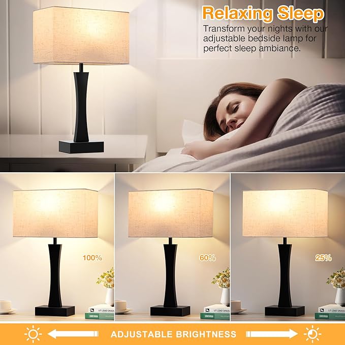 Bedside Lamps for Night Stands - 3 Way Dimmable Table Lamp for Bedroom with USB C+A Ports,Modern Bedside Lamps Set of 2, Touch Lamps for Nightstands(Cream)