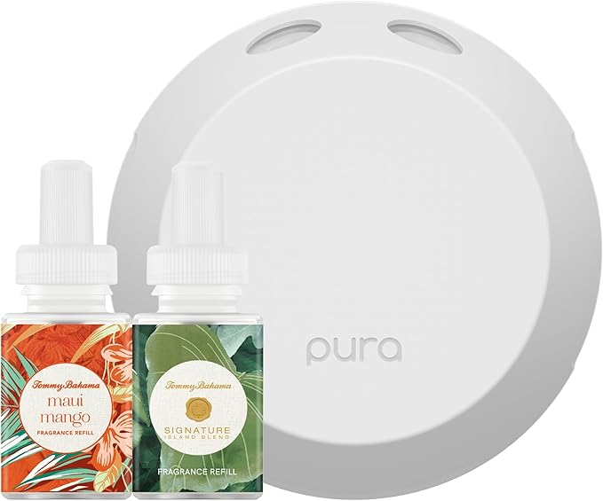 Pura Smart Home Fragrance Device Starter Set - Pura 4 - Scent Diffuser for Home - Includes Fragrance Aroma Diffuser - Square Box, Maui Mango and Signature Island Blend Scent Refills