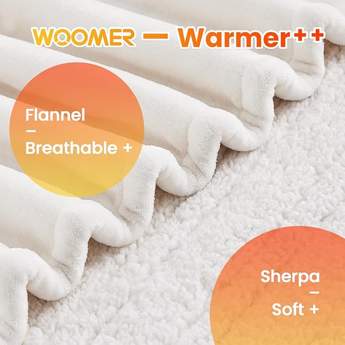WOOMER Electric Heated Blanket Full Size, Soft Flannel Fast Heating Blanket, Purple Color, 77"x 84", 10 Heating Levels & 0.5-12H Auto Off, Over-Heat Protection