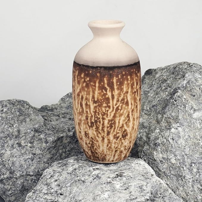 RAAQUU Koban 7" Raku Clay Pottery Home Decor Vase - Obvara - Boho Wall Art