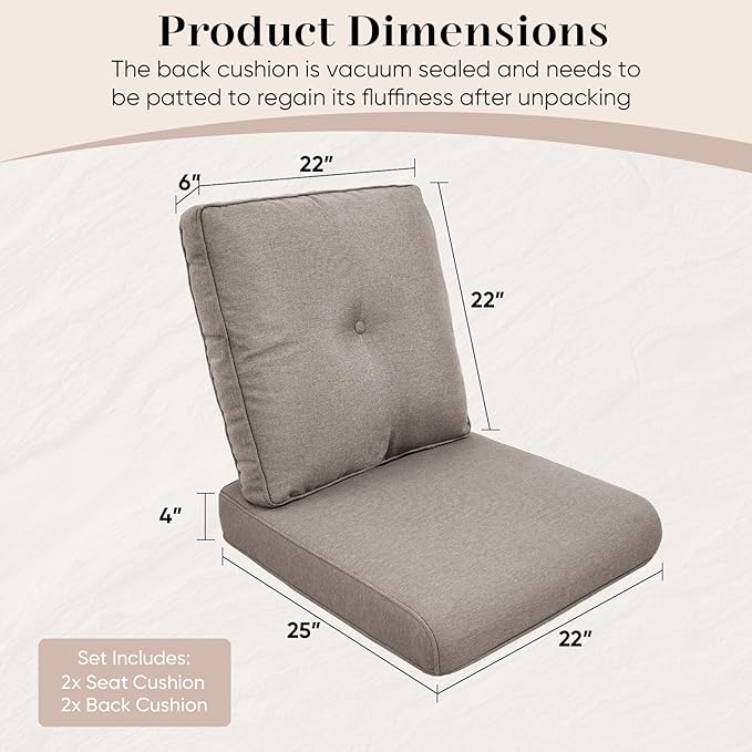 Outdoor Chair Cushions-Patio Chair Cushions Set of 2 with Removable Cover 22 X 25 Inch Outdoor Cushions for Patio Furniture Chair Sofa Couch-Grey
