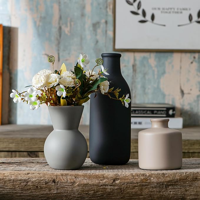 Ceramic Flower Vase Without Dried Fake Flowers, Small Vase for Centerpieces, Modern Vases for Home Decor- 3 Pcs