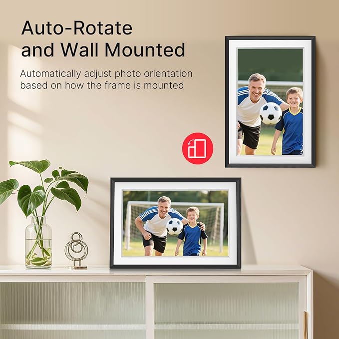 Frameo 10.1" Digital Picture Frame, Smart WiFi Digital Photo Frame with 1280x800 HD IPS Touch Screen 32GB Memory Auto-Rotate Wall Mounted, Share Photos/Videos from Phone Anywhere(Black&White)