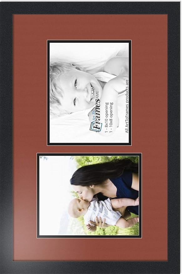 ArtToFrames Collage Photo Frame Double Mat with 2 - 8x10 Openings and Satin Black Frame