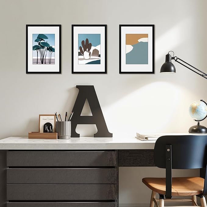 Giftgarden A4 Picture Frame Set of 4, Matted to 6x8 Picture with Mat, 8.3x11.7 Inch Photo Frames for Wall or Tabletop Display, Black