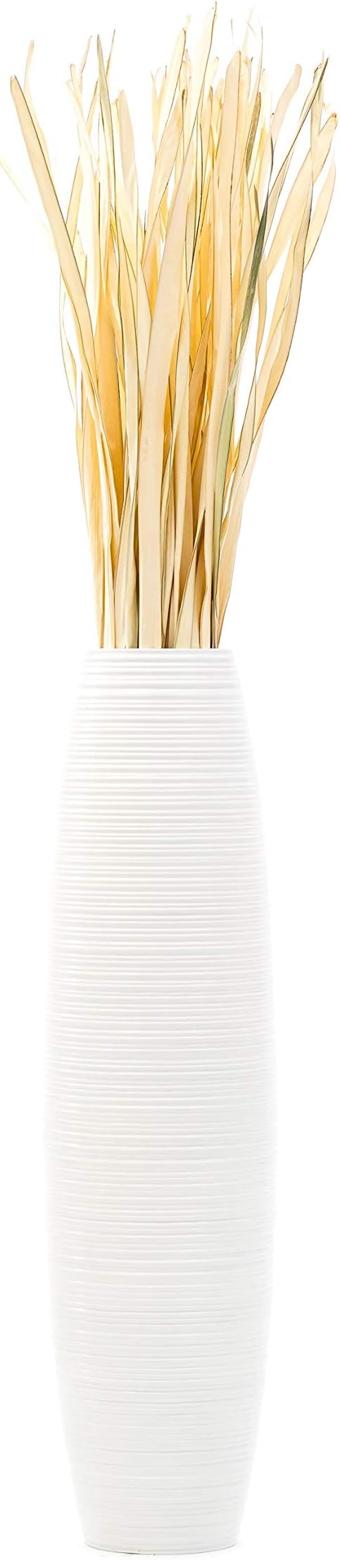 Leewadee Large White Home Decor Floor Vase – Wooden 28 inches Tall Farmhouse Decor Flower Holder for Fake Plant and Pampas Grass