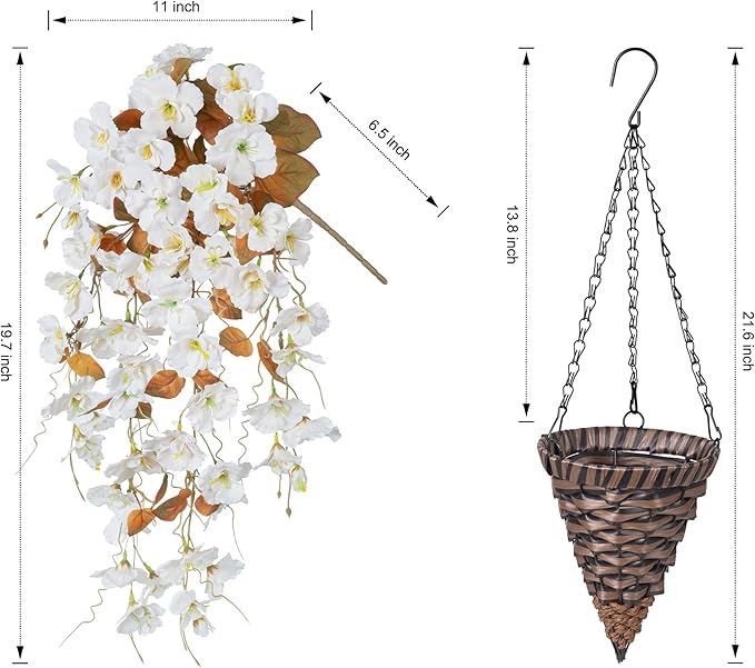 Ivydale Artificial Fall Hanging Flowers with Basket for Outdoors, Fake Hibiscus Vines Faux Hanging Plants UV Resistant Realistic Silk Flowers for Outside Planters Home Patio Porch Balcony, Fall White