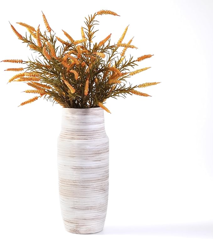 ALMA 14 inch White Floor Vase for Modern Living Room Home Decor, Big Boho Ceramic Vases for Tall Pampas Grass, Decorative Ribbed Flower Vases for Entryway Table, Kitchen Island, Fireplace Decor