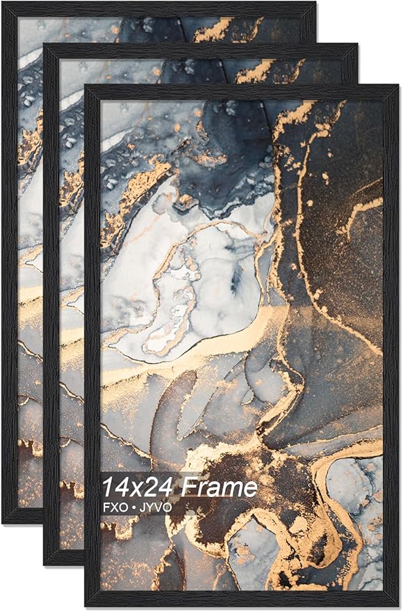 Engineered Wood 14x24 Picture Frame Set of 3, Black Frame for 14 x 24 Inch Picture Poster Photo, Light Weight 14 by 24 Frame with Wood-grain for Wall - 3 Pack/Black/14 x24