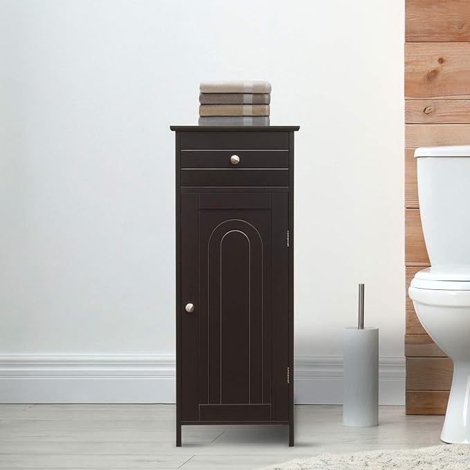 GLACER Floor Storage Cabinet, Multifunctional Freestanding Bathroom Storage Cabinet with 2 Adjustable Shelves, Ideal for Bathroom, Living Room, 14 x 12 x 34.5 inches (Brown)