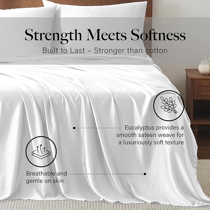 Modern Threads 100% Tencel Lyocell 4-Piece Sheet Set, 400 Thread Count Luxury Bedding, White, King