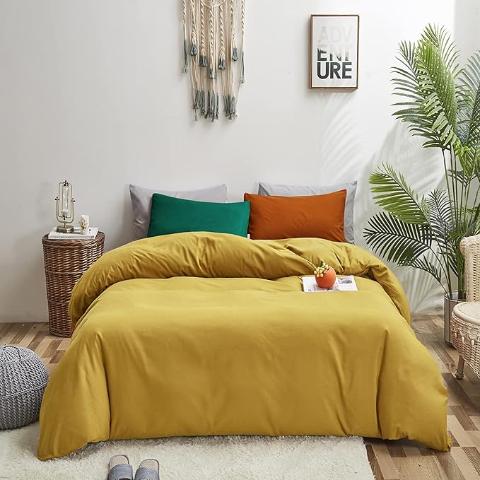 Luxlovery Mustard Yellow Comforter Set Full Modern Bright Yellow Bedding Comforter Set Full Soft Cozy Breathable Quilts for Adults Teens Kids
