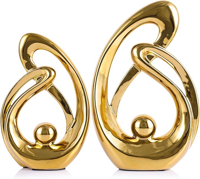 XMGZQ Home Decor Accent,Porcelain Art Mid Century Bookshelf Decorations,Gold Centerpieces for Tables,Abstract Ceramic Statue Sculpture for Coffee Table Mantel Tv Stand Centerpieces (Gold, Large)