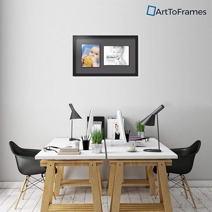 ArtToFrames Collage Photo Frame Double Mat with 1 - 8.5x11, 8x10 Openings and Satin Black Frame