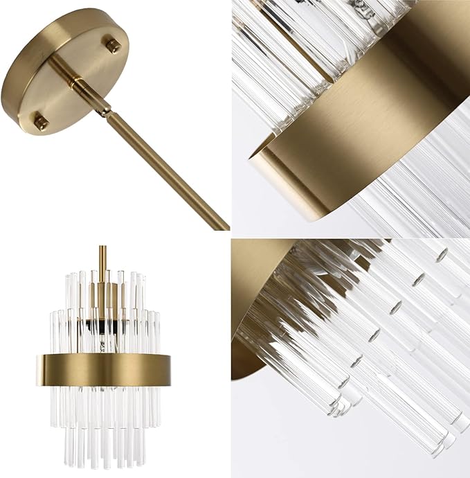 Pendant Light Fixtures, 7inch Modern Glass Pendant Lighting, Brass Color Kitchen Island Pendant Lights, Height Adjustable Pendant Lighting (Brass Color, 1 Pack)