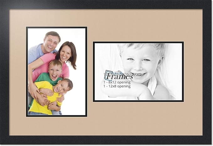 ArtToFrames Collage Photo Frame Double Mat with 2 - 8x12 Openings and Satin Black Frame