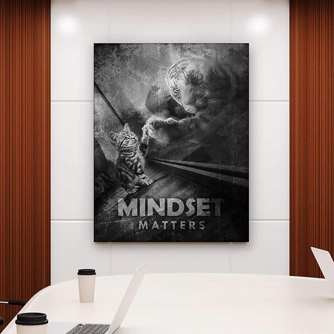 Motivational Wall Art Mindset Matters Canvas Print, Office Decor, Inspiring Framed Prints, Inspirational Entrepreneur Quotes for Wall Art Decoration, Tiger Sign (36" x 24")