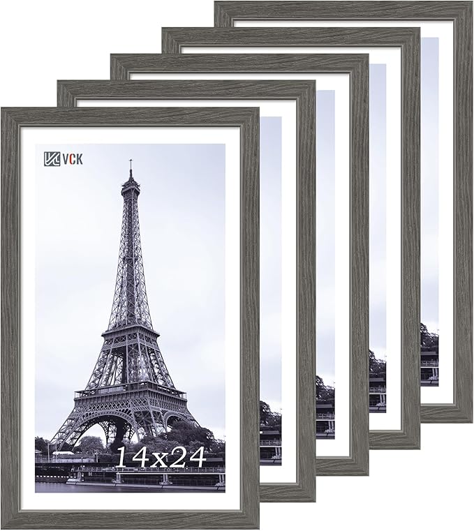 VCK 14x24 Frame 5 Pack, Gray Solid Wood Picture Frame, Exclusive Wood Grain, Wall Gallery Frame