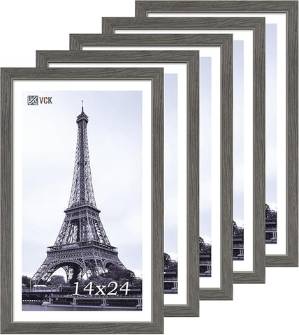 VCK 14x24 Frame 5 Pack, Gray Solid Wood Picture Frame, Exclusive Wood Grain, Wall Gallery Frame