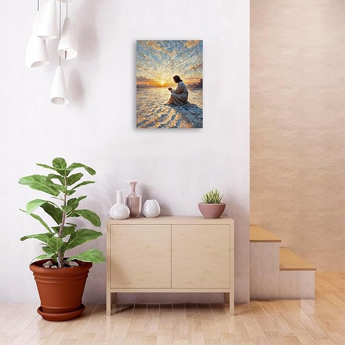 Christian Wall Art Print, Religious Scripture Biblical Decor, Faith-Based Inspirational Landscape with Cross, Digital Printed Canvas Poster for Church, Home Chapel, Prayer Room Decor