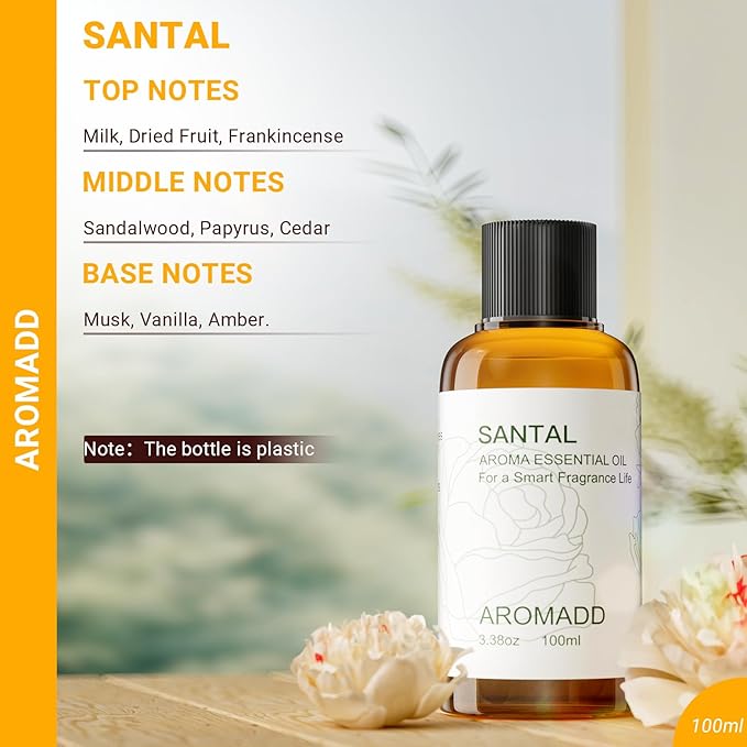 Hotel Scents Diffuser Oil Santal, Luxury Essential Oils for Waterless Diffuser, Aromatherapy Hotel Diffuser Oil for Home & Office, Long-Lasting Air Freshener - 3.38 fl oz (100 mL)