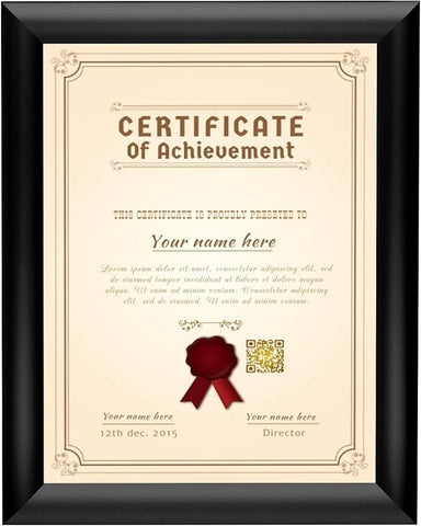 SnapeZo Black Certificate Frame 8.5x11, Front-Loading Aluminum, 1 Inch Profile, Front-Loading Snap Frame, Wall Mounting