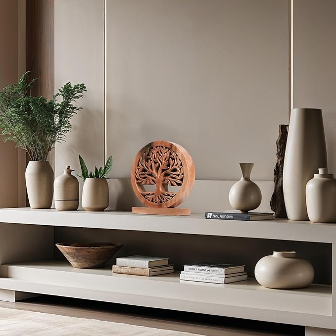 Decozen Solid Wood Tree of Life Sculpture - Home Decor, Living Room, Boho, Shelf, Coffee Table, Centerpiece Table Decorations, Mantle, Dining Table Centerpiece, Bathroom Shelf, Entryway, Farmhouse