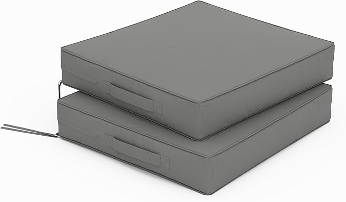 Patio Chair Cushions 17 X 16 X 3 Inch Waterproof Outdoor Seat Cushions for Patio Furniture, Outdoor Sofa Couch Pads with Ties & Handle, Set of 2, Light Grey