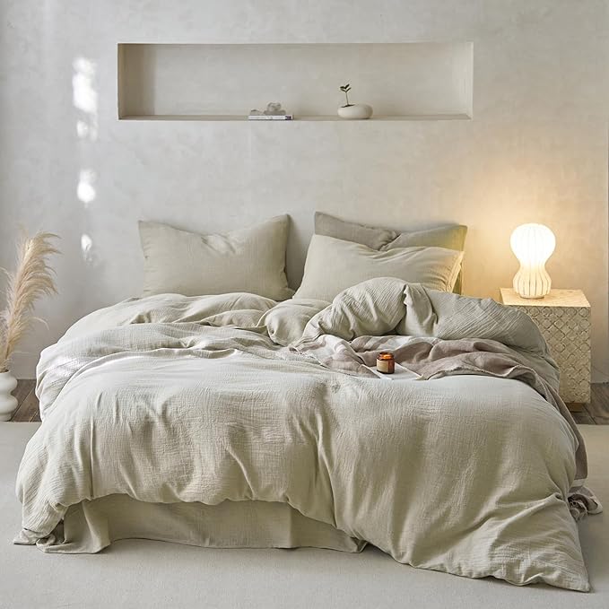 VM VOUGEMARKET Muslin Cotton Duvet Cover Queen Size-Ultra-Soft, Breathable & Lightweight Linen Like Gauze Textured Comforter Cover with Zipper Closure Minimalist Duvet Cover Set- 90"x90",Light Yellow